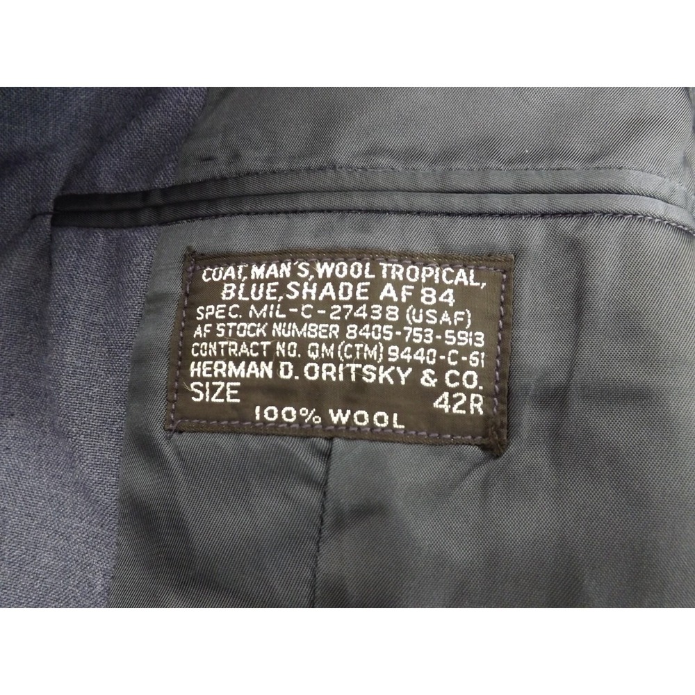 Herman D. Oritsky US Air Force 100% WOOL Dress Blue coat - Men's size 42R - Picture 7 of 16